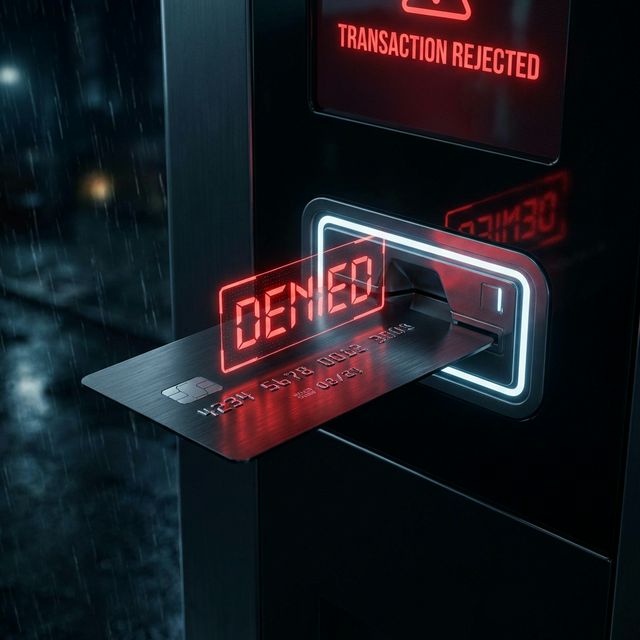 A credit card being rejected at an ATM or digital slot slot