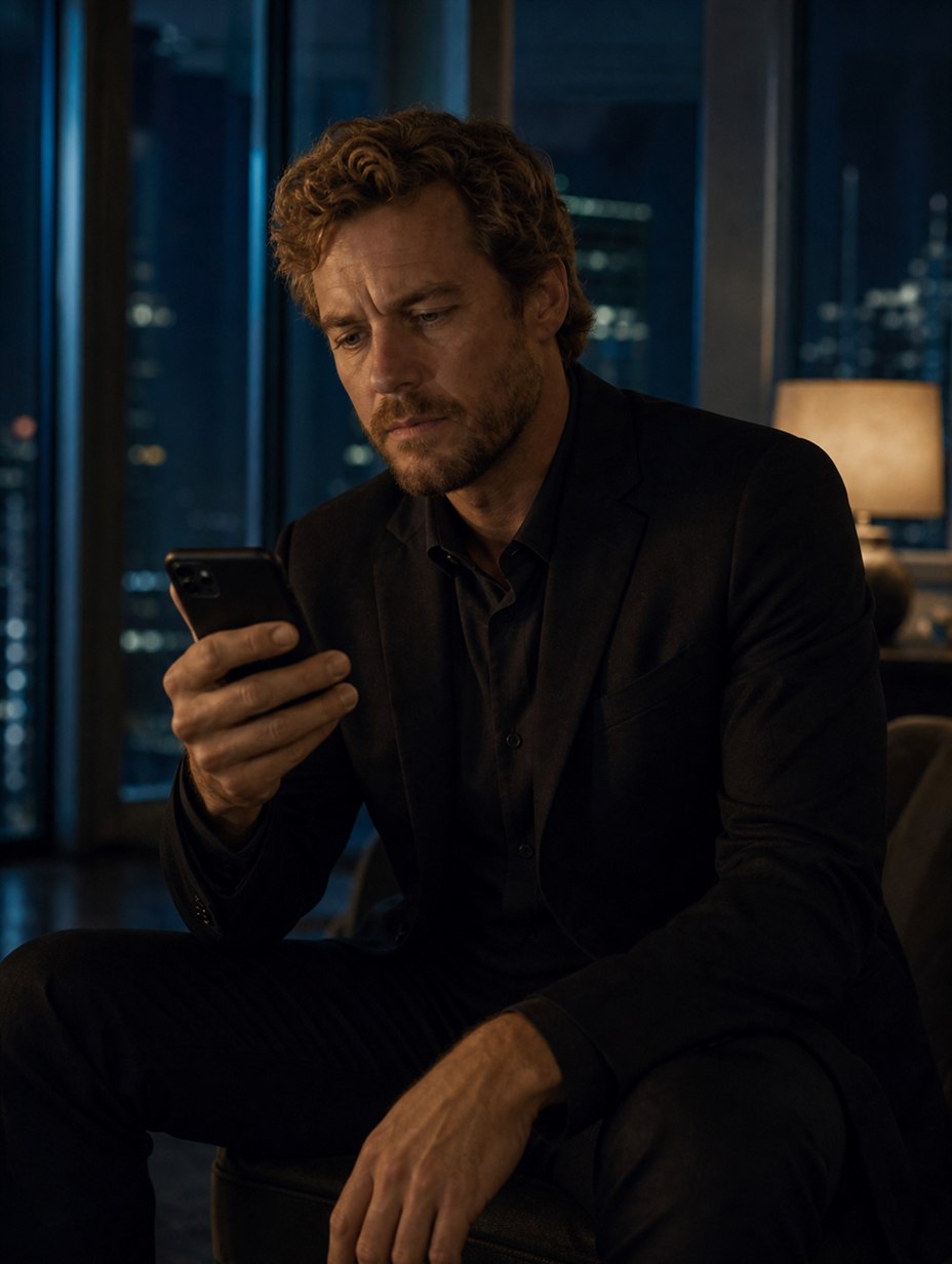 Adrian sits alone at night, listening again to Lena's voice message.